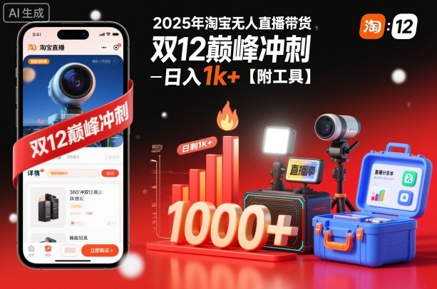2025年淘宝无人直播带货，冲刺双12，日入1k+【附工具】【揭秘】 - 识享社-识享社