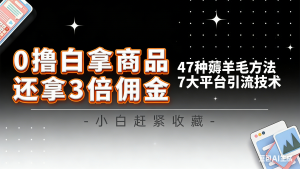 10大平台引流实操教程，白得商品倒赚3倍佣金，47种薅羊毛攻略，管道月入过万-识享社