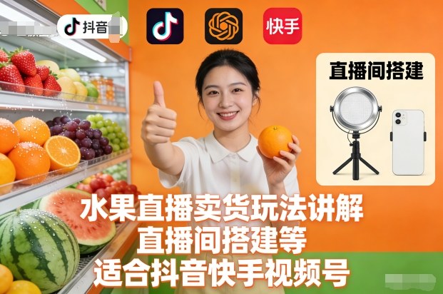 水果直播卖货玩法讲解、直播间搭建等，适合抖音快手视频号 - 识享社-识享社
