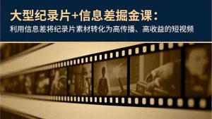 大型纪录片+信息差掘金课：利用信息差将纪录片素材转化为高传播、高收益的短视频-识享社