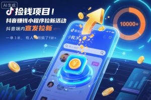 捡钱项目！抖音賺钱小程序拉新活动，抖音端内宣发拉新，一单3米，有人半个月搞了1W+-识享社