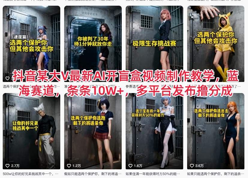 抖音某大V最新AI开盲盒视频制作教学，蓝海赛道，条条10W+，多平台发布撸分成 - 识享社-识享社