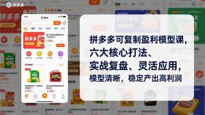 拼多多可复制盈利模型课,六大核心打法、实战复盘、灵活应用,模型清晰,稳定产出高利润-识享社