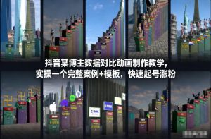 抖音某博主数据对比动画制作教学,实操完整案例+模板,快速起号涨粉-识享社