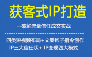 获客型IP打造，破解流量信任成，四类短视频布局+文案钩子指令创作IP三大信任状+IP变现四大模式-识享社
