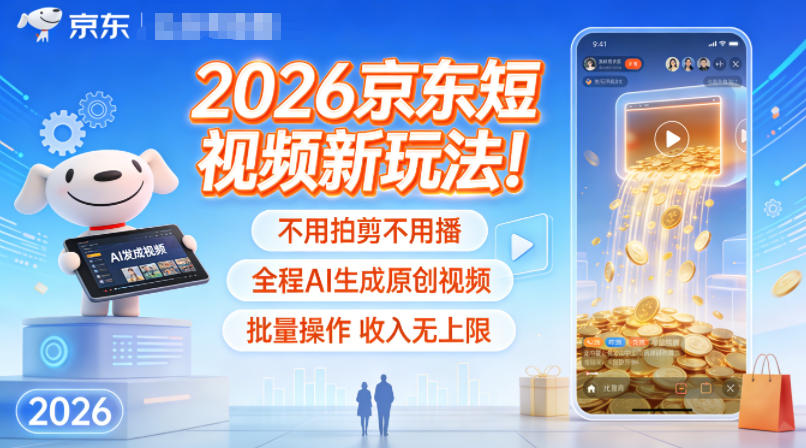 2026京东短视频新玩法！不用拍剪不用播，全程AI生成原创视频，批量操作收入无上限 - 识享社-识享社