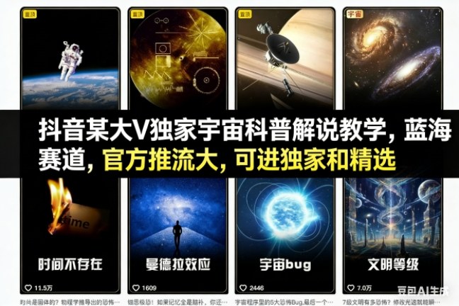 抖音某大V独家宇宙科普解说教学，蓝海赛道，官方推流大，可进独家和精选 - 识享社-识享社