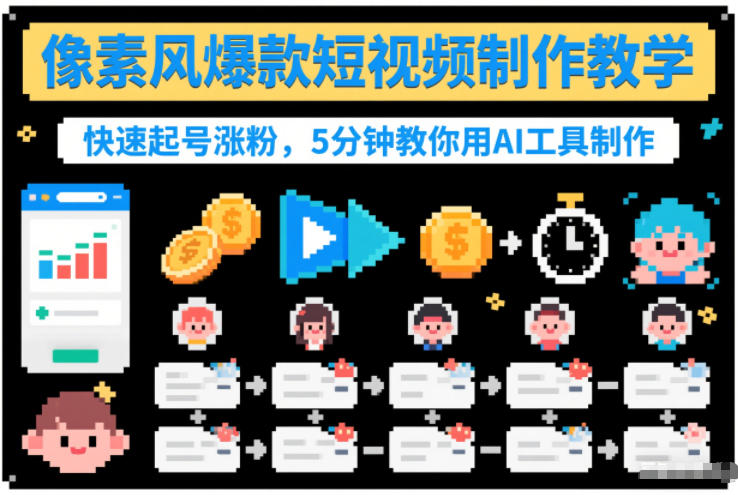 像素风爆款短视频制作教学，快速起号涨粉，5分钟教你用AI工具制作-识享社