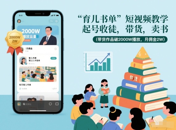 育儿书单短视频教学，起号收徒，带货，卖书(带货作品破2000W播放，月佣金2W)-识享社