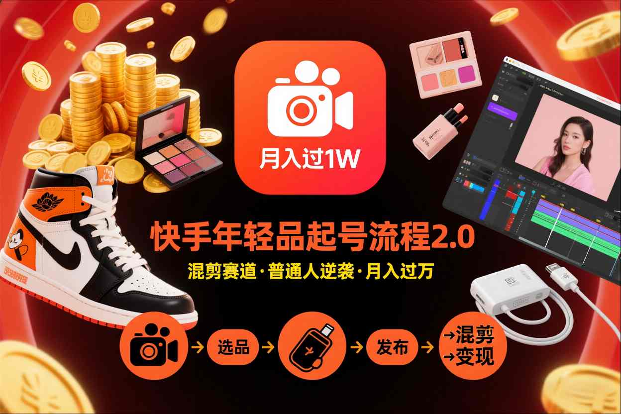 快手短视频带货年轻品起号流程2.0，快手年轻品混剪赛道，普通人也能月入过1W - 识享社-识享社