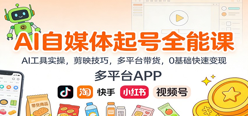AI自媒体起号全能课：AI工具实操，剪映技巧，多平台带货，0基础快速变现 - 识享社-识享社