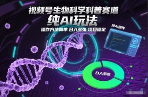 视频号生物科学科普赛道，纯AI玩法，操作方法简单，日入多张，项目稳定-识享社