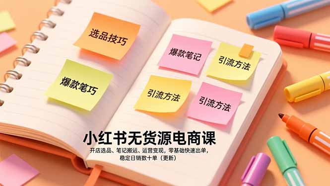 小红书无货源电商课，开店选品、笔记搬运、运营变现，零基础快速出单，稳定日销数十单(更新 - 识享社-识享社
