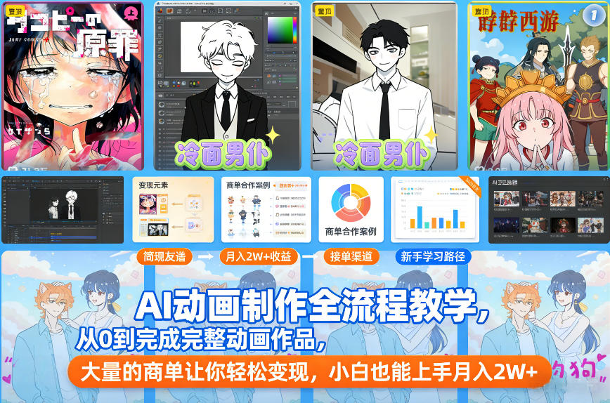 AI动画制作全流程教学，从0到完成完整动画作品，大量的商单让你轻松变现，小白也能上手月入2W+ - 识享社-识享社