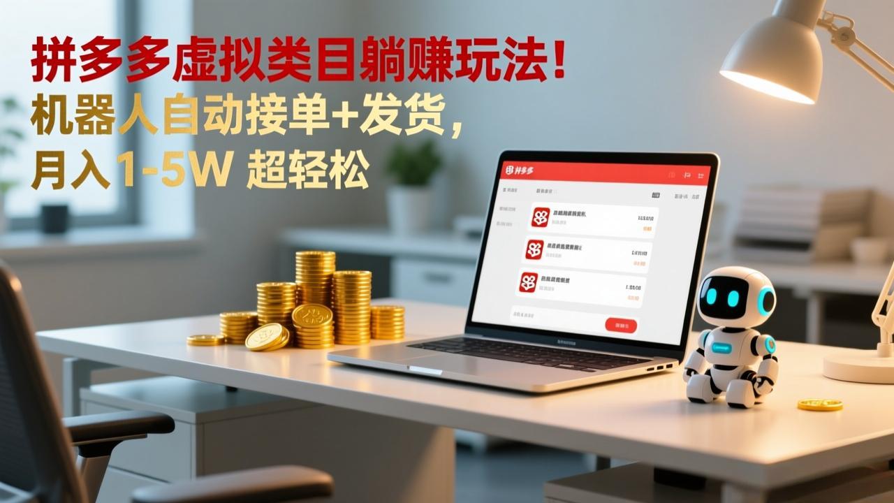 多多虚拟类目躺赚玩法！机器人自动接单+发货，月入 1-5W 超轻松 - 识享社-识享社