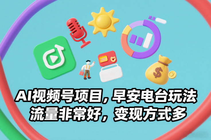 AI视频号项目，早安电台玩法，流量非常好，变现方式多-识享社