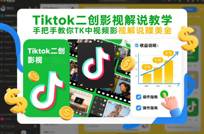 Tiktok二创影视解说教学，手把手教你TK中视频影视解说賺美金(更新26年1月)-识享社