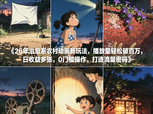 26年治愈系农村动画新玩法，播放量轻松破百万，日收益多张，0门槛操作，打造流量密码 - 识享社-识享社