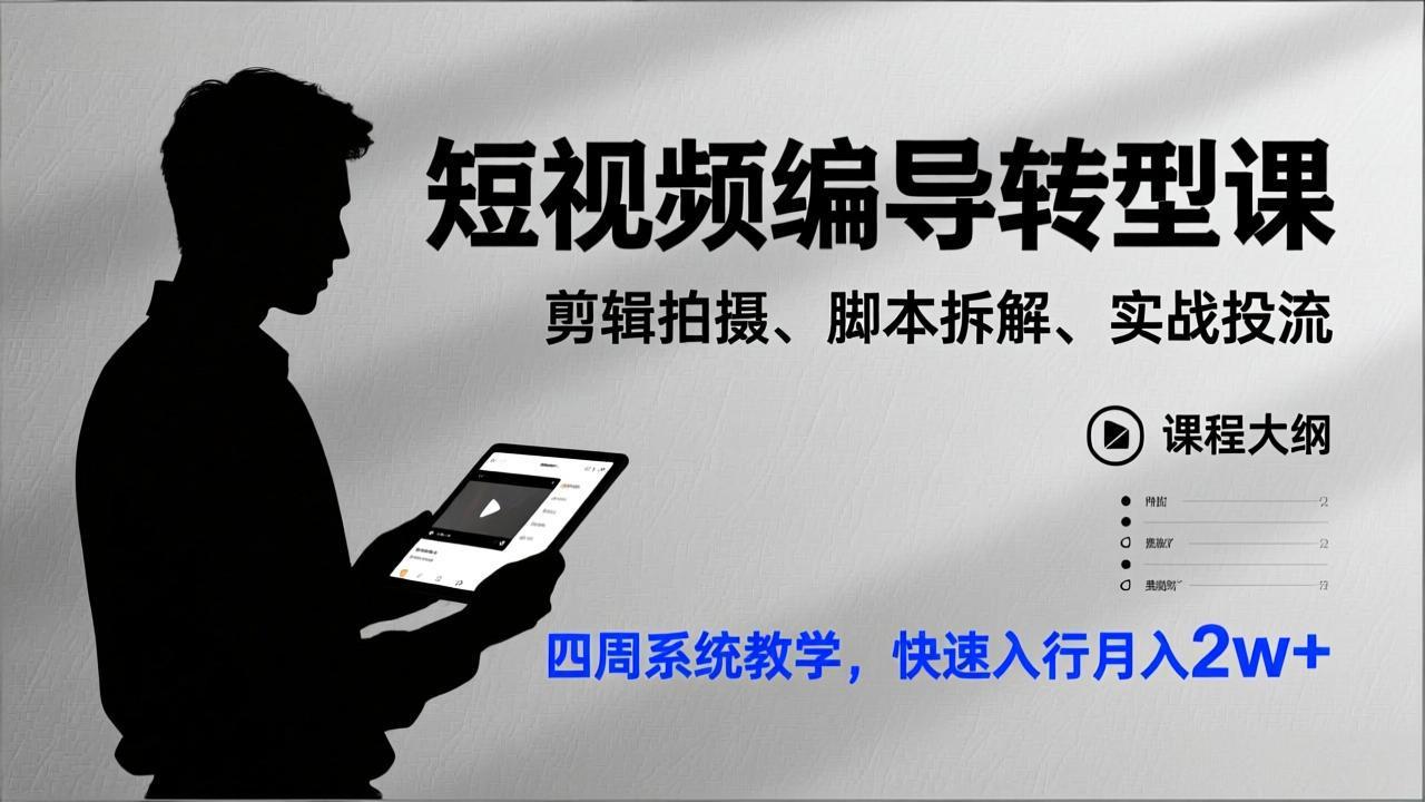 短视频编导转型课，剪辑拍摄、脚本拆解、实战投流，四周系统教学，快速入行月入2w+ - 识享社-识享社