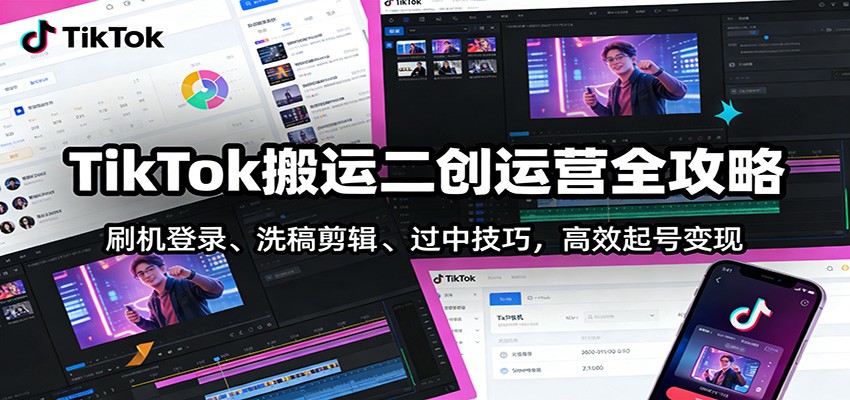 TikTok搬运二创运营全攻略：刷机登录、洗稿剪辑 、过中技巧，高效起号变现-识享社