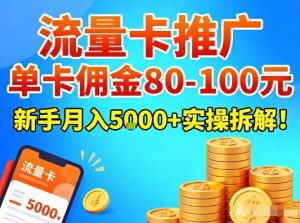 流量卡推广，单卡佣金80-100，新手月入5k+实操拆解！-识享社