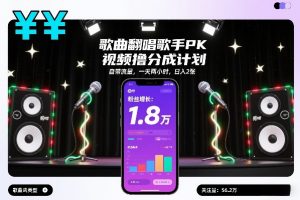 歌曲翻唱歌手PK视频撸分成计划，自带流量，一天两小时，日入2张-识享社