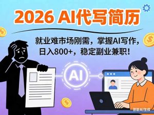 AI代写简历，超暴利，用万能模板月入1-3万实战教程，2026年市场刚需！-识享社