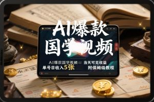 AI爆款国学视频，独家起号方法，小白直接上手，当天可见收益，单号日收入5张+附保姆级教程-识享社