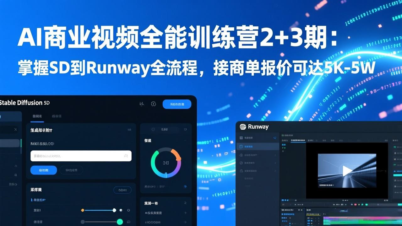 AI商业视频全能训练营2+3期：掌握SD到Runway全流程，接商单报价可达5K-5W - 识享社-识享社