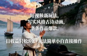 短视频新玩法，写实风格古诗动画，条条作品爆款，日收益轻松8张+玩法简单小白直接操作-识享社