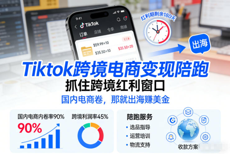 Tiktok跨境电商变现陪跑，抓住跨境红利窗口，国内电商卷，那就出海賺美金 - 识享社-识享社