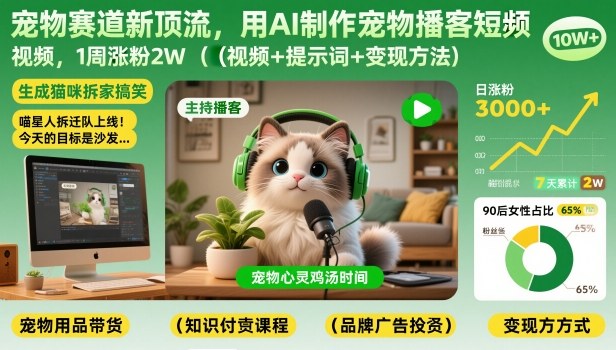 宠物赛道新顶流，用AI制作宠物播客短视频，1周涨粉2W(视频+提示词+变现方法) - 识享社-识享社