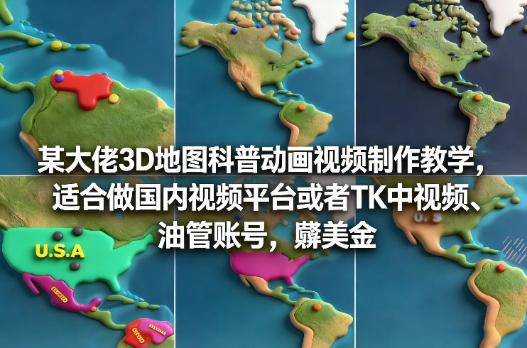 某大佬3D地图科普动画视频制作教学，适合做国内视频平台或者TK中视频、油管账号，賺美金 - 识享社-识享社