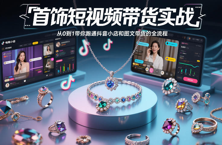 首饰短视频带货实战，从0到1带你跑通抖音小店和图文带货的全流程-识享社