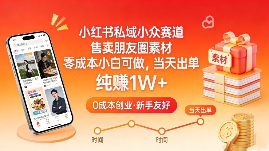 小红书私域小众赛道，售卖朋友圈素材，零成本小白可做，当天出单，月入1W+-识享社