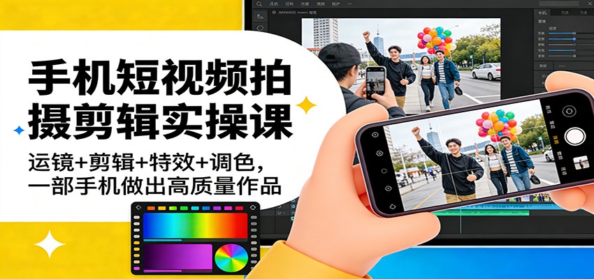 手机短视频拍摄剪辑实操课：运镜+剪辑+特效+调色，一部手机做出高质量作品 - 识享社-识享社
