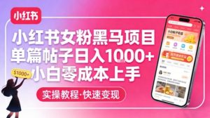 小红书女粉黑马项目，单篇帖子日入1k+，小白零成本上手-识享社