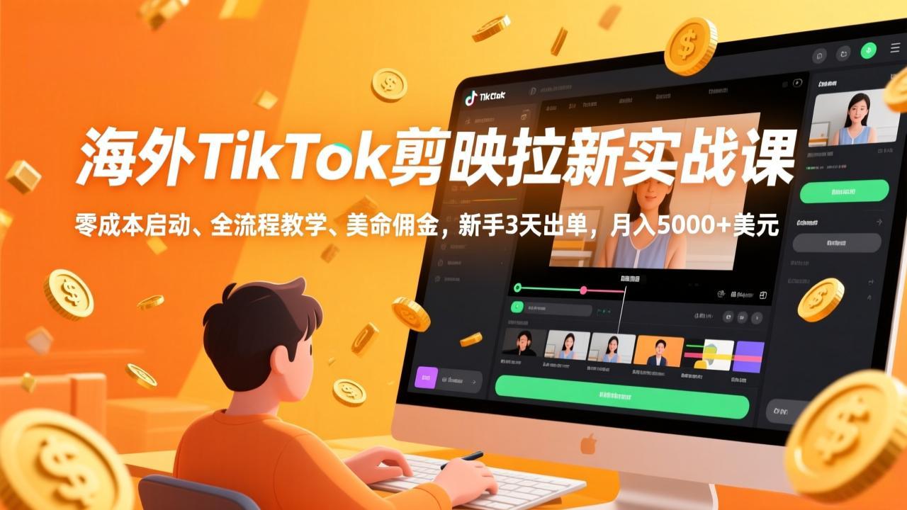海外TikTok剪映拉新实战课,零成本启动、全流程教学、美金佣金,新手3天出单,月入5000+美元 - 识享社-识享社