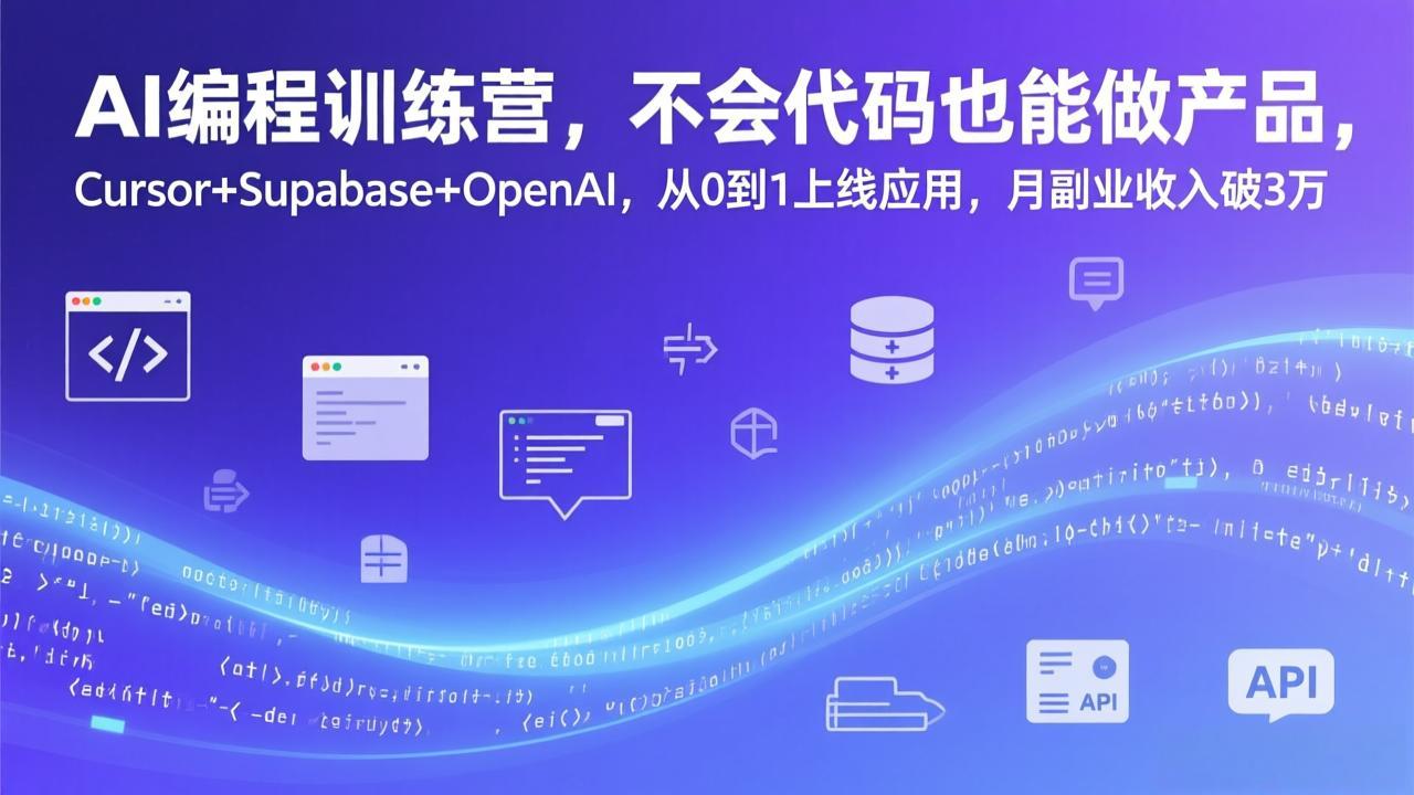 AI编程训练营，不会代码也能做产品，Cursor+Supabase+OpenAI，从0到1上线应用，月副业收入破3万 - 识享社-识享社