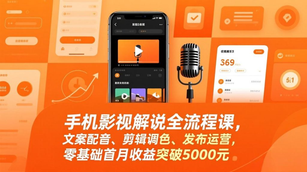 手机影视解说全流程课，文案配音、剪辑调色、发布运营，零基础首月收益突破5000元-识享社