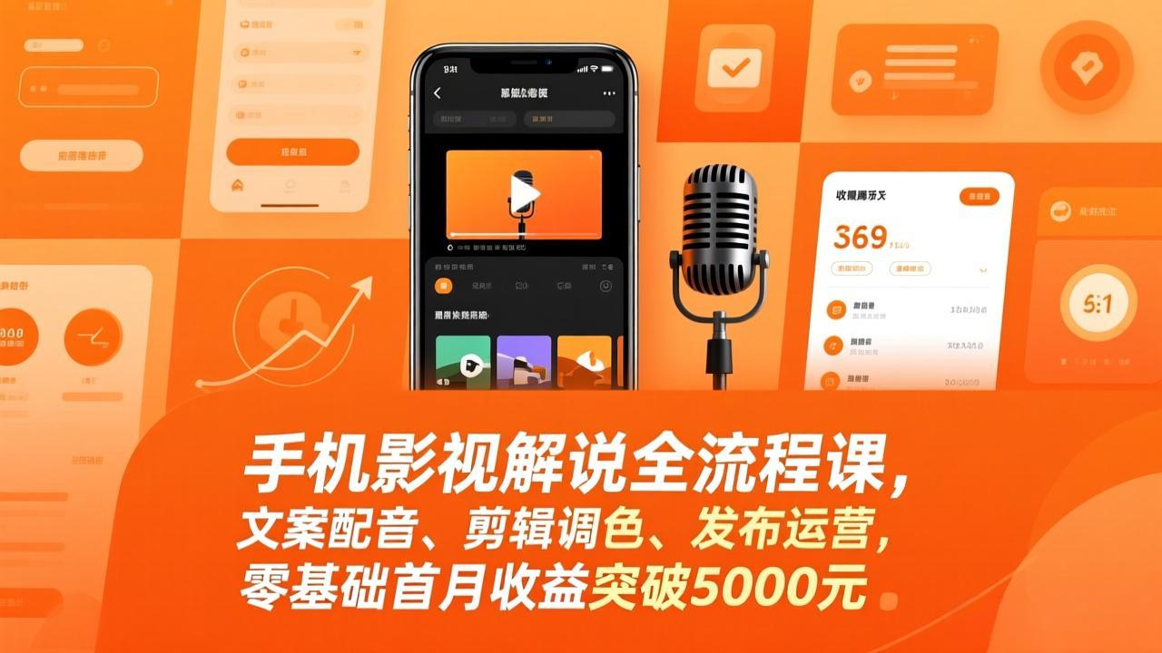 手机影视解说全流程课，文案配音、剪辑调色、发布运营，零基础首月收益突破5000元 - 识享社-识享社