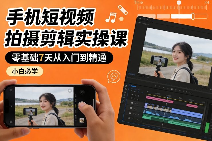 手机短视频拍摄剪辑实操课，零基础7天从入门到精通，小白必学 - 识享社-识享社