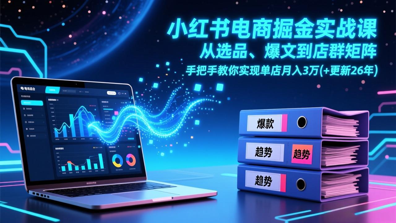小红书电商掘金实战课，从选品、爆文到店群矩阵，手把手教你实现单店月入3万+(更新26年 - 识享社-识享社