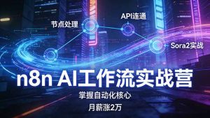 n8n AI工作流实战营，节点处理+API连通+Sora2实战，掌握自动化核心月薪涨2万-识享社