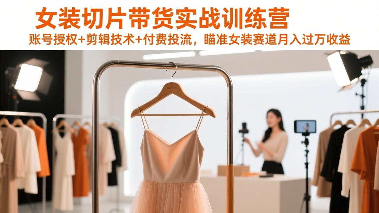 女装切片带货实战训练营，账号授权+剪辑技术+付费投流，瞄准女装赛道月入过万收益 - 识享社-识享社