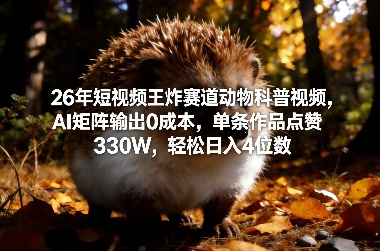 26年短视频王炸赛道动物科普视频，AI矩阵输出0成本，单条作品点赞330W，轻松日入4位数 - 识享社-识享社