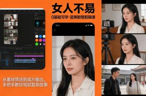 0基础可学！《女人不易》竖屏剧情剪辑课，从素材筛选到成片输出，手把手教你驾驭复杂故事-识享社