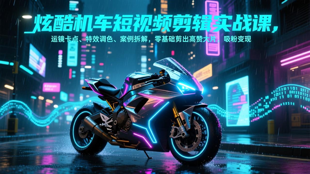 炫酷机车短视频剪辑实战课，运镜卡点、特效调色、案例拆解，零基础剪出高赞大片，吸粉变现 - 识享社-识享社