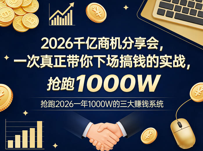 2026千亿商机分享会,一次真正带你下场搞钱的实战,抢跑2026一年1000W的三大賺钱系统-识享社