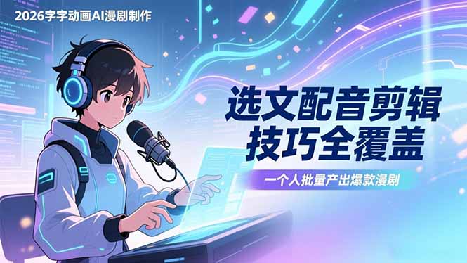 2026字字动画AI漫剧制作-1期，选文配音剪辑技巧全覆盖，一个人就能批量产出爆款漫剧-识享社